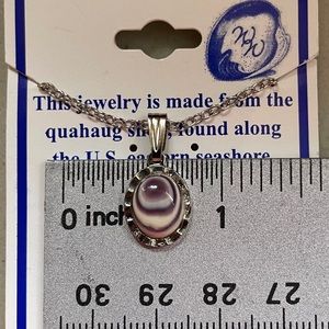 P246 Oval Wampum Pendant Costume Jewelry Purple Quahog Shell